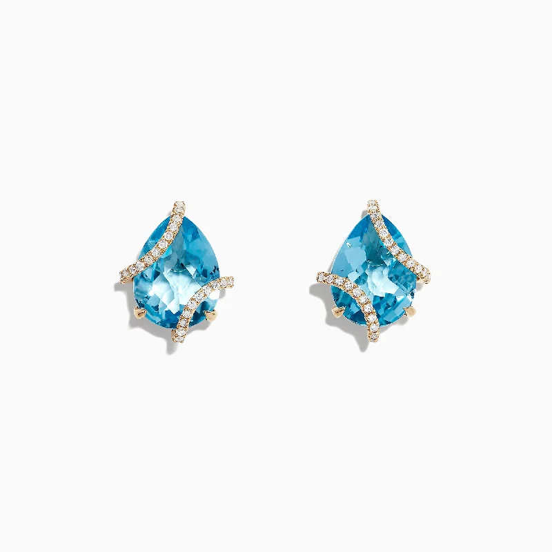 Ladies Earrings with Moonstone-Ocean Bleu 14K Yellow Gold Blue Topaz and Diamond Earrings, 9.70 TCW