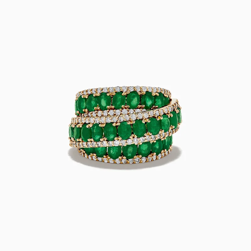 Ladies Rings with Variscite-Limited Edition 14K Yellow Gold Emerald and Diamond Cocktail Ring 7.14 TCW