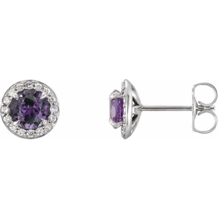 Ladies Earrings with Zoisite-14K White 4.5 mm Lab-Grown Alexandrite & 1/6 CTW Natural Diamond Earrings