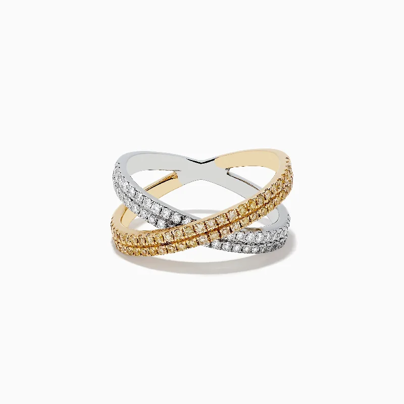 Ladies Rings with Taaffeite-Canare 14k Two Tone Yellow and White Diamond Crossover Ring 0.78 TCW