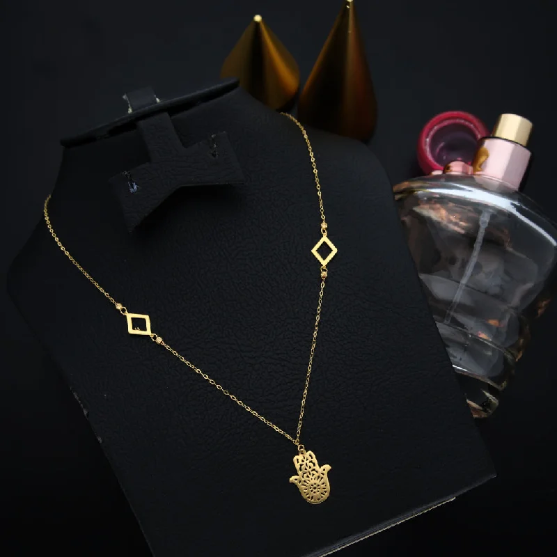 White Necklaces -Gold Hamsa Hand with Diamond Shaped Necklace 21KT - FKJNKL21KM9565