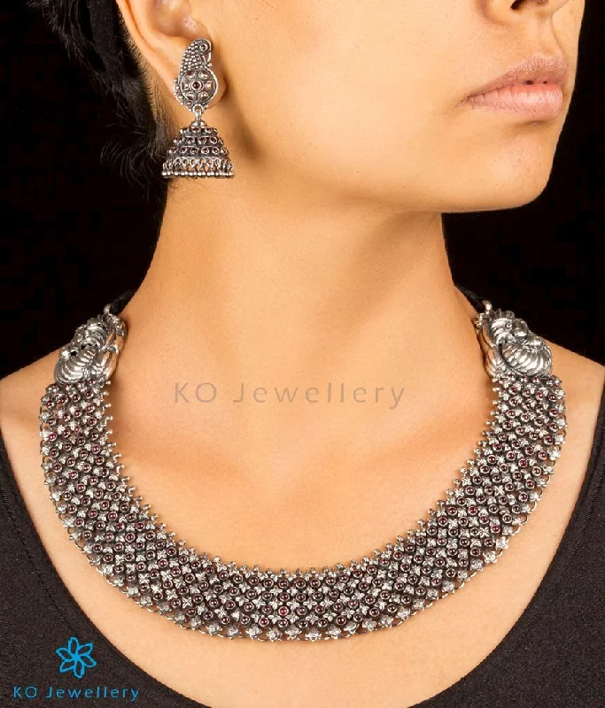 New Year Necklaces -The Ahibhuj Antique Silver Peacock Necklace (Oxidised)