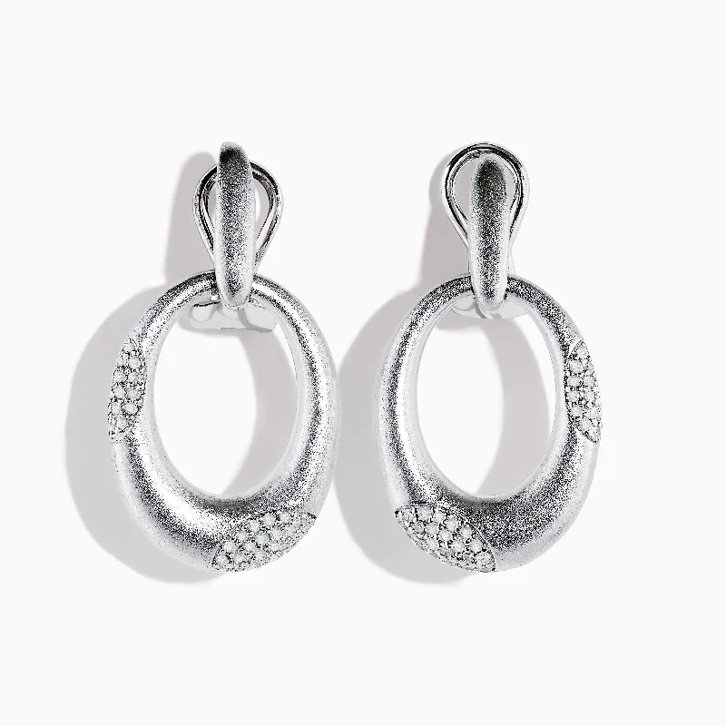 Ladies Earrings for Retirees-925 Sterling Silver Diamond Accented Drop Earrings