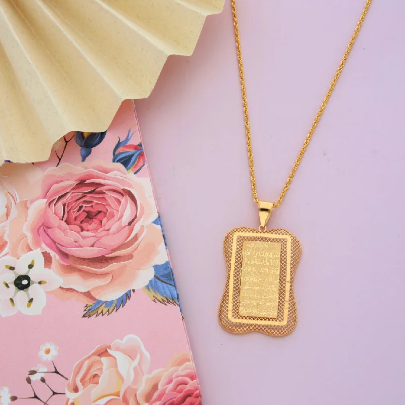 Wedding Necklaces -Gold Necklace (Chain Hollow Rectangle Frame Shaped Ayatul Kursi Pendant) 21KT - FKJNKL21KM9622