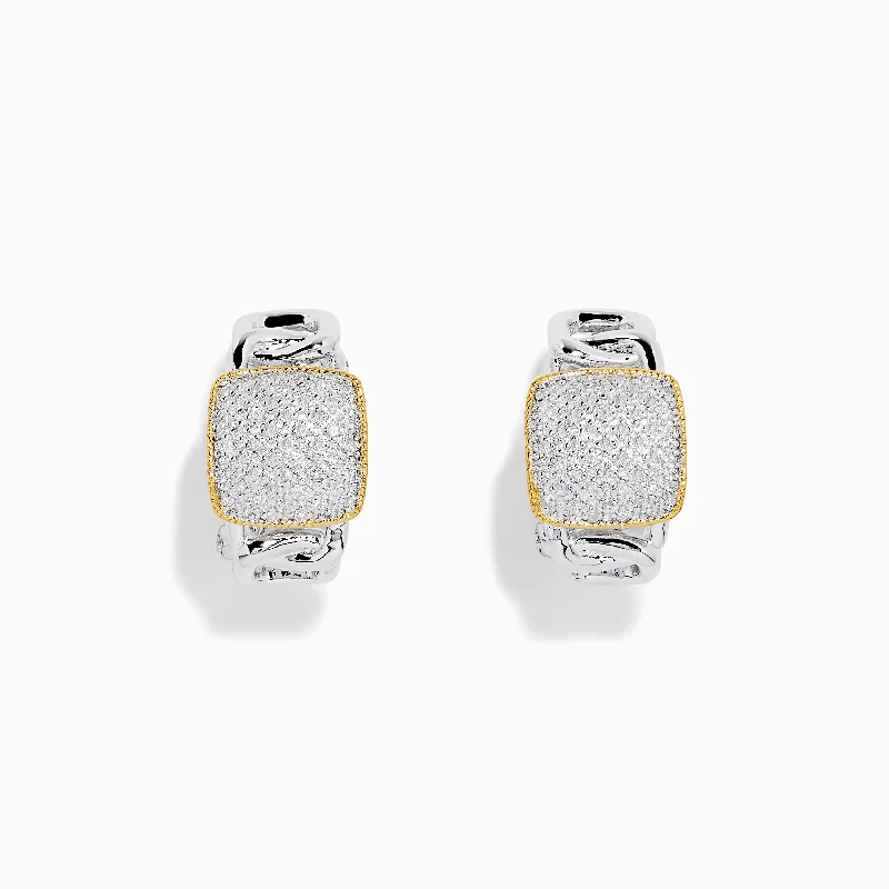 Ladies Earrings Ethnic Style-925 Sterling Silver & 18K Gold Diamond Hoop Earrings, 0.24 TCW