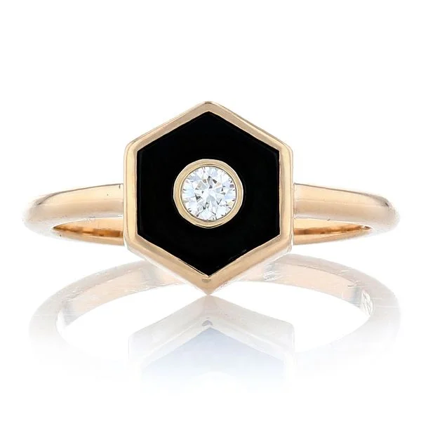 Ladies Rings with Axinite-Onyx and Diamond Hexagon Ring