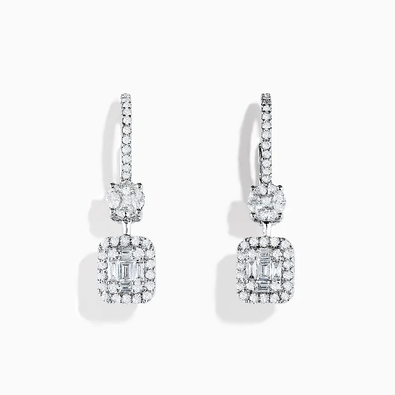 Ladies Earrings with Initials-Classique 14K White Gold Diamond Drop Earrings