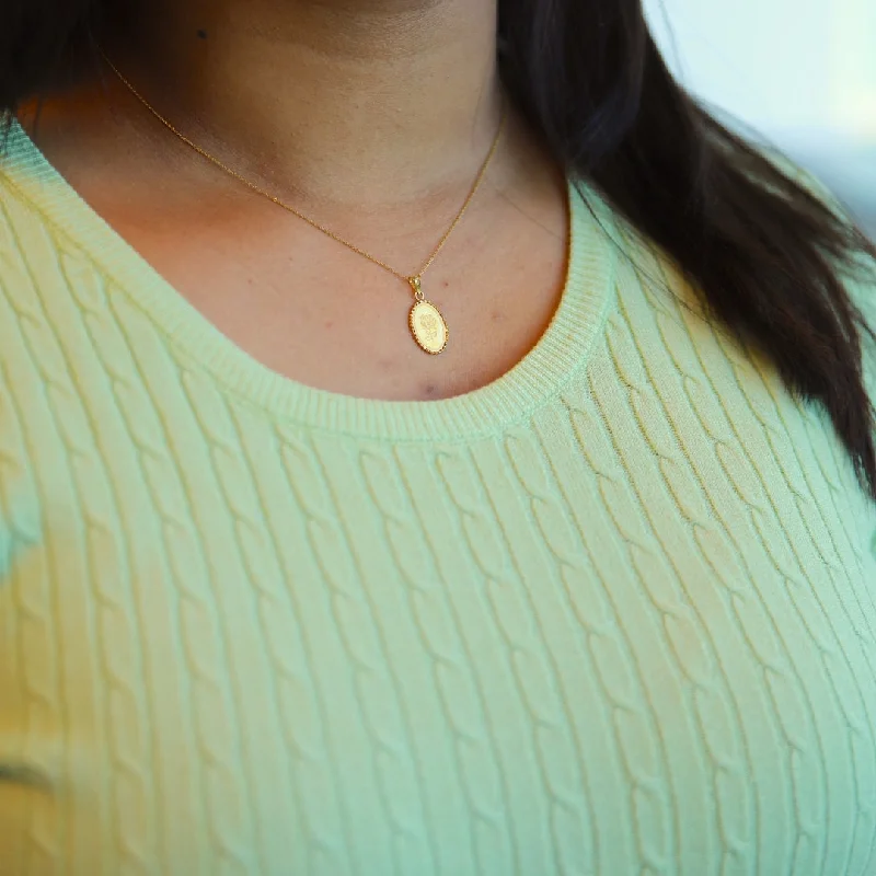 Club Necklaces -Gold Necklace (Chain With Rose Oval Shaped Pendant) 21KT - FKJNKL21KM10018