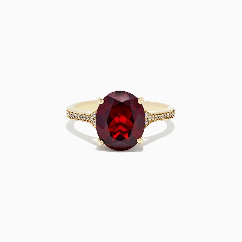 Ladies Rings Gothic Style-Bordeaux 14K Yellow Gold Garnet and Diamond Ring, 4.76 TCW