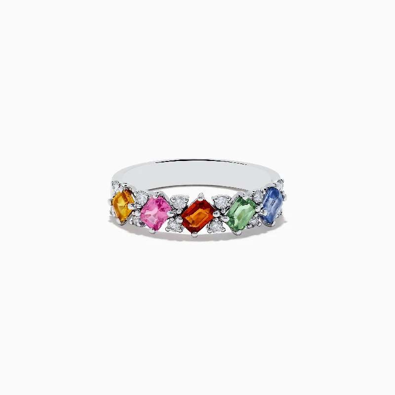 Ladies Rings with Jade-Watercolors 14K White Gold Multi Sapphire and Diamond Ring