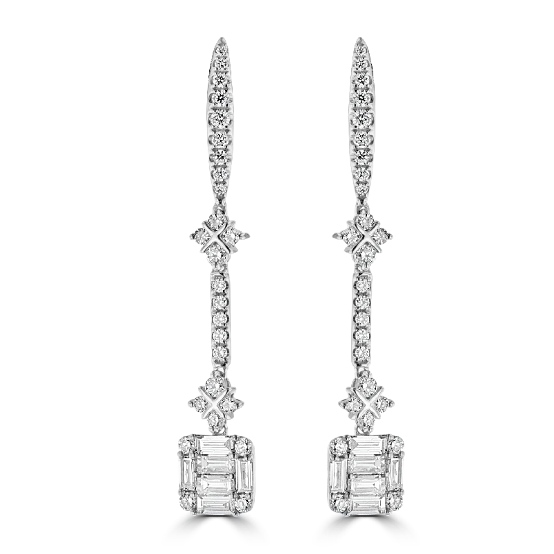 Ladies Earrings Clip On-14KT WHITE GOLD 0.62 CTW & 0.56 CTW DIAMOND DROP EARRINGS