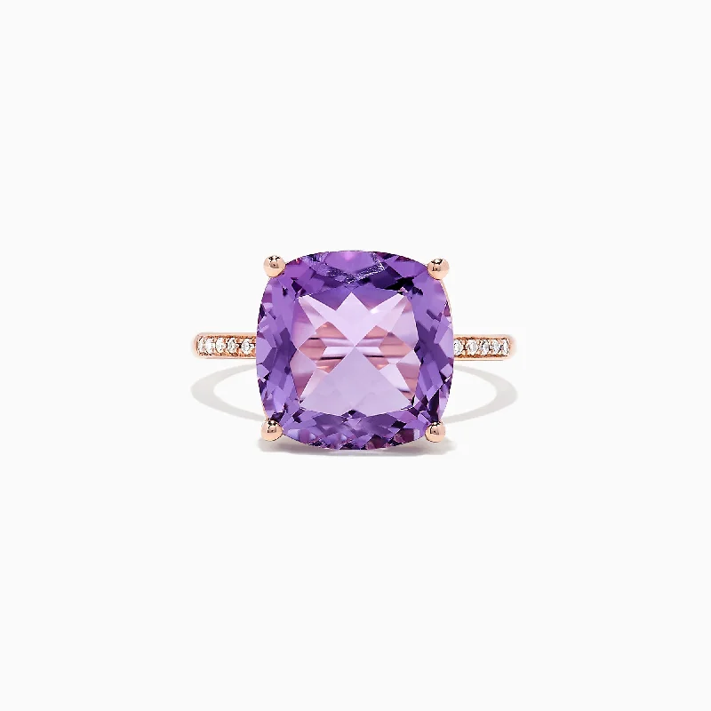 Ladies Rings with Jeremejevite-14K Rose Gold Amethyst and Diamond Ring, 6.65 TCW