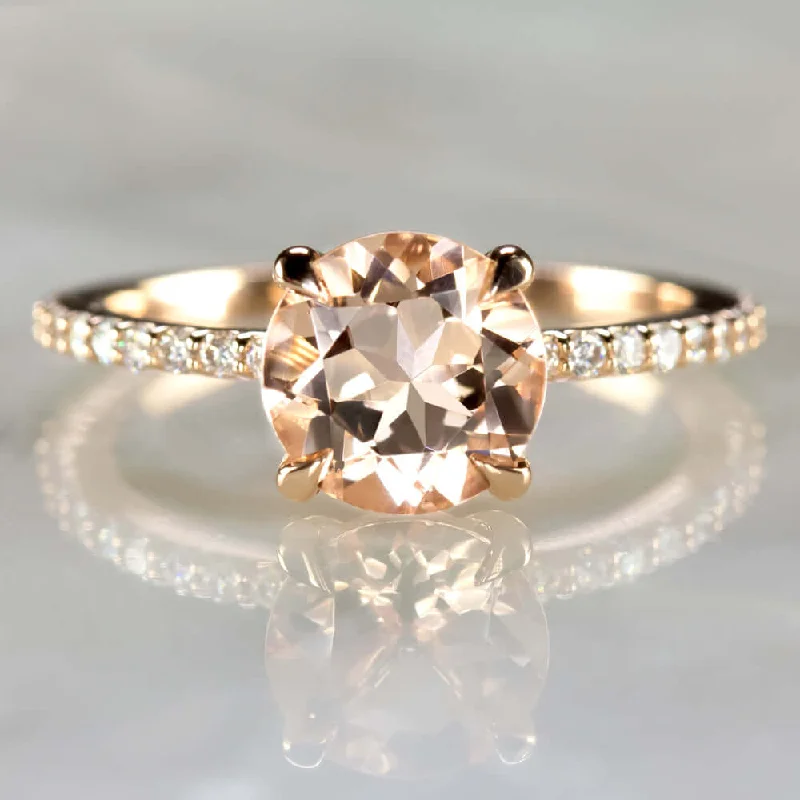 Ladies Engagement Rings Twisted Halo-1.7ct PEACH MORGANITE NATURAL DIAMOND ENGAGEMENT RING ROUND CUT ROSE GOLD PAVE