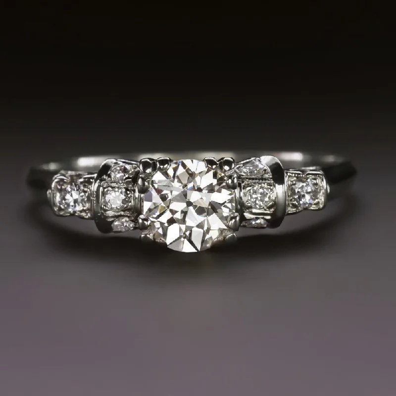 Ladies Engagement Rings Handmade Craft-VINTAGE DIAMOND ENGAGEMENT RING 0.60ct H VS1 OLD EUROPEAN CUT DIAMOND PLATINUM