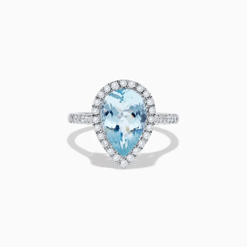 Ladies Rings Geometric Shape-Aquarius 14K White Gold Aquamarine and Diamond Ring