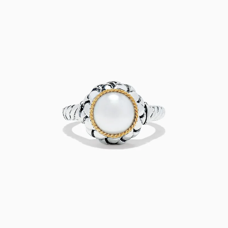 Ladies Rings Wave Shape-925 Sterling Silver & 18K Yellow Gold Cultured Fresh Water Pearl Ring