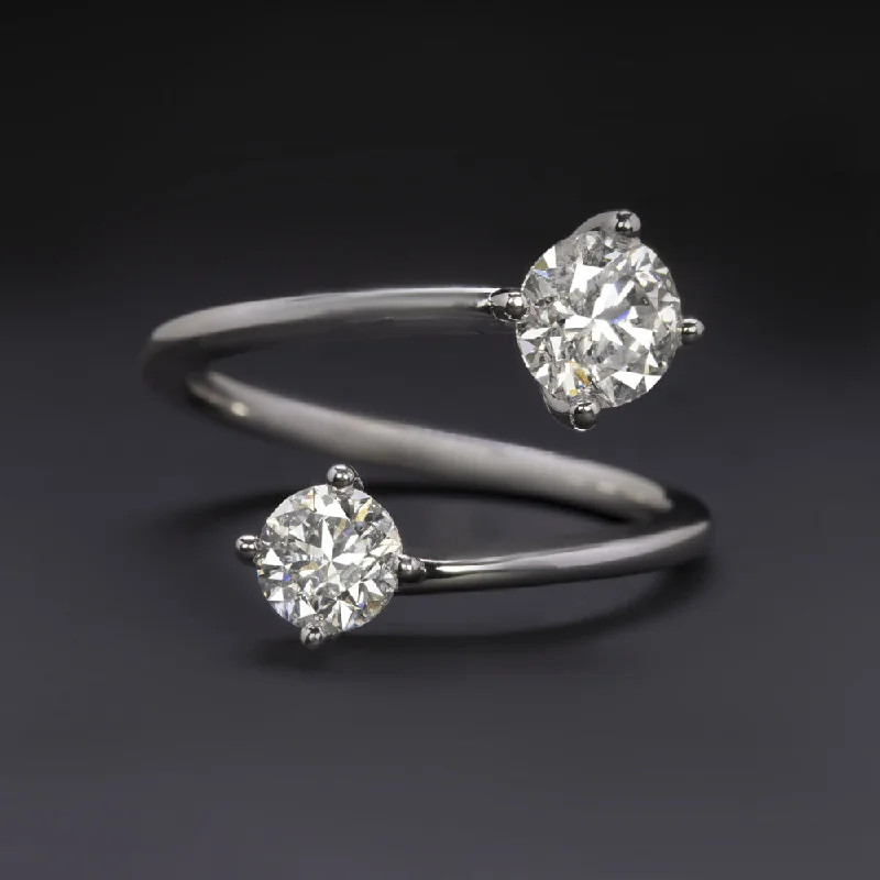 Ladies Engagement Rings with Heliodor-1.32ct DIAMOND TOI ET MOI RING DOUBLE ROUND CUT BYPASS 14k WHITE GOLD ENGAGEMENT