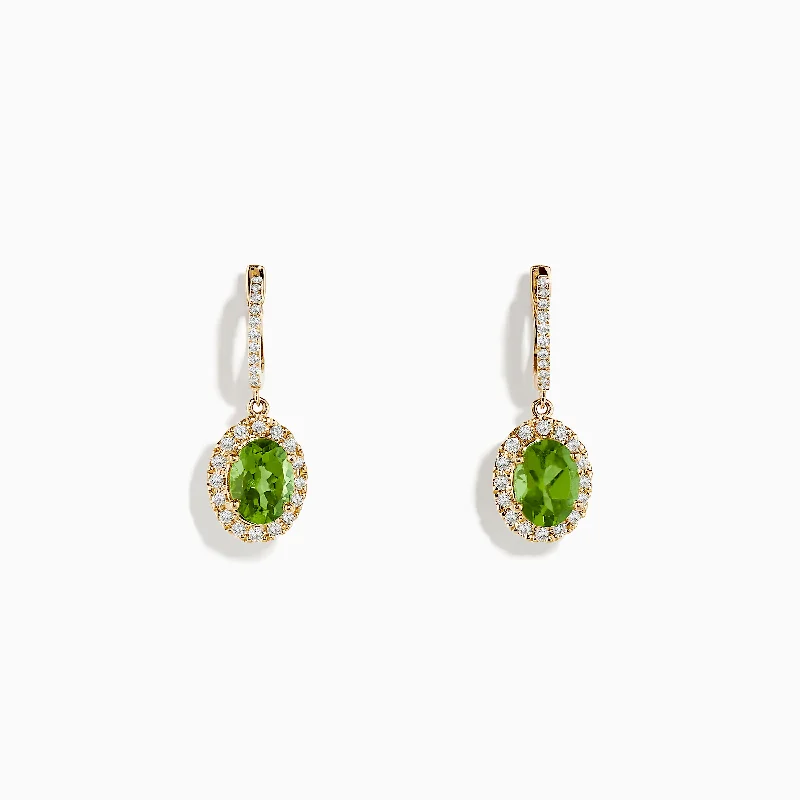 Ladies Earrings with Howlite-14K Yellow Gold Peridot and Diamond Earrings