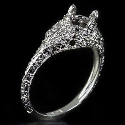 Ladies Engagement Rings Promise Style-VINTAGE STYLE ART DECO DIAMOND ENGAGEMENT RING SEMI-MOUNT SETTING 6MM 1CT ROUND