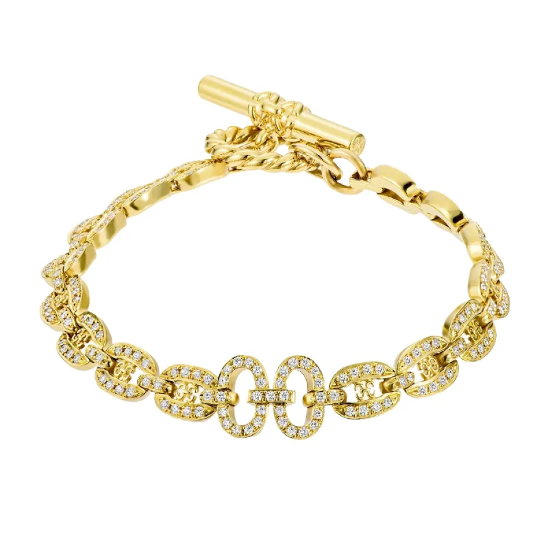 Glass Bracelets -Links Chain Bracelet with Diamonds, Yellow Gold