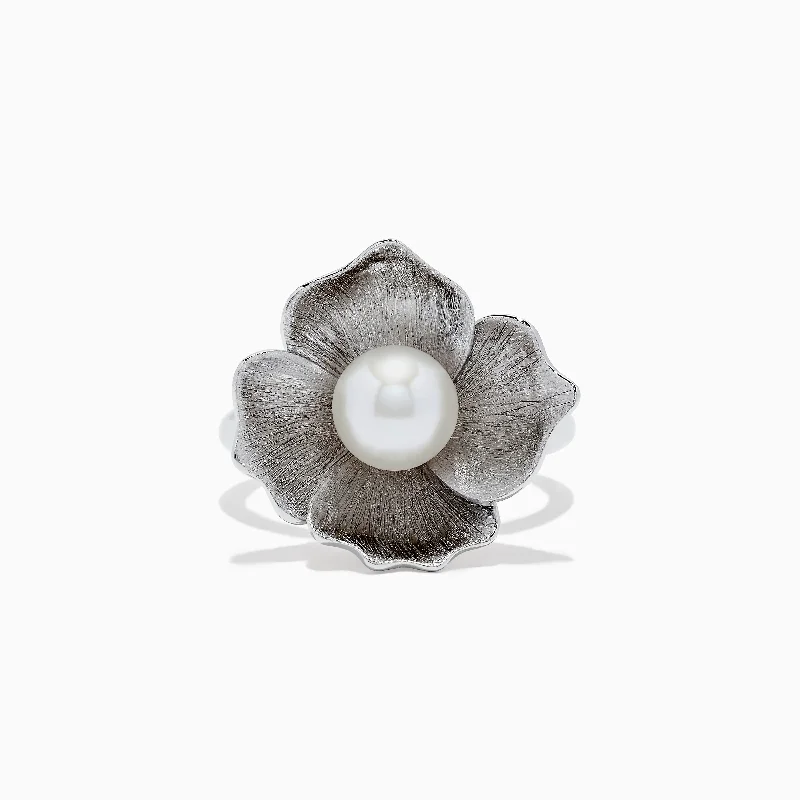 Ladies Rings for Winter-925 Sterling Silver Cultured Fresh Water Pearl Flower Ring