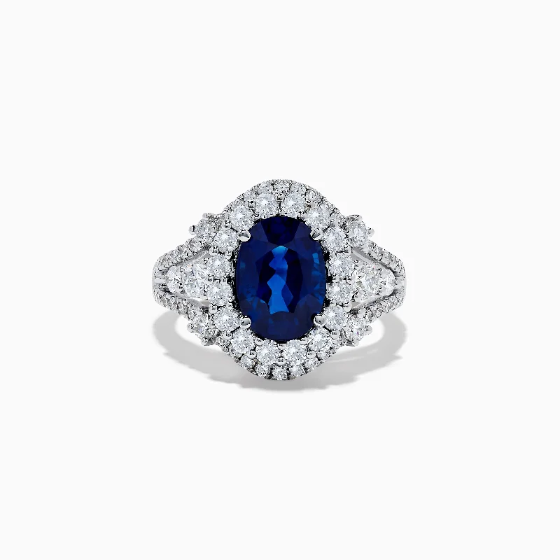 Ladies Rings for Scientists-Hematian 18K White Gold Blue Sapphire and Diamond Ring