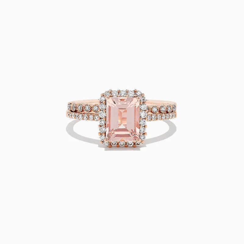 Ladies Rings with Scapolite-Blush 14K Rose Gold Morganite and Diamond Ring Set, 1.53 TCW