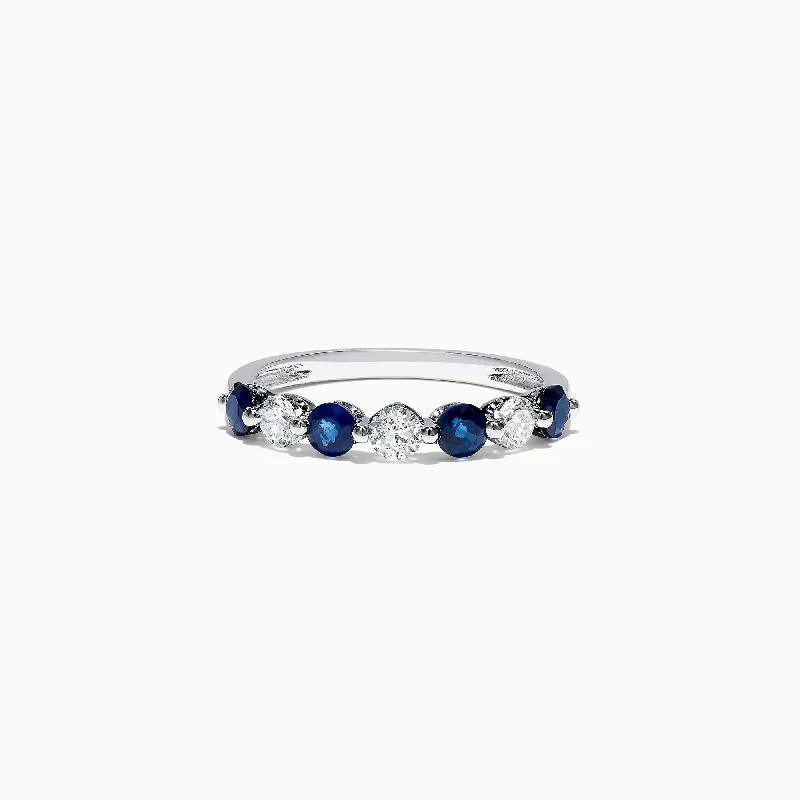 Ladies Rings Minimalist Design-Royale Bleu 14K White Gold Blue Sapphire and Diamond Ring, 0.96 TCW