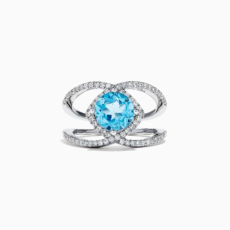 Ladies Rings for Entrepreneurs-14K White Gold Blue Topaz and Diamond Ring, 2.84 TCW