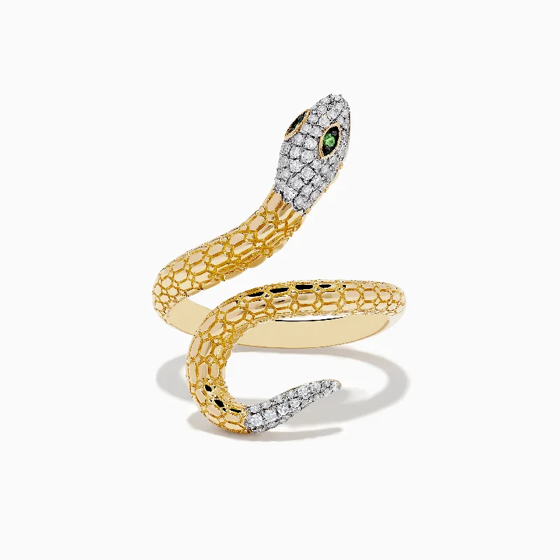 Ladies Rings with Larimar-Safari 14k Yellow Gold Snake Diamond Ring