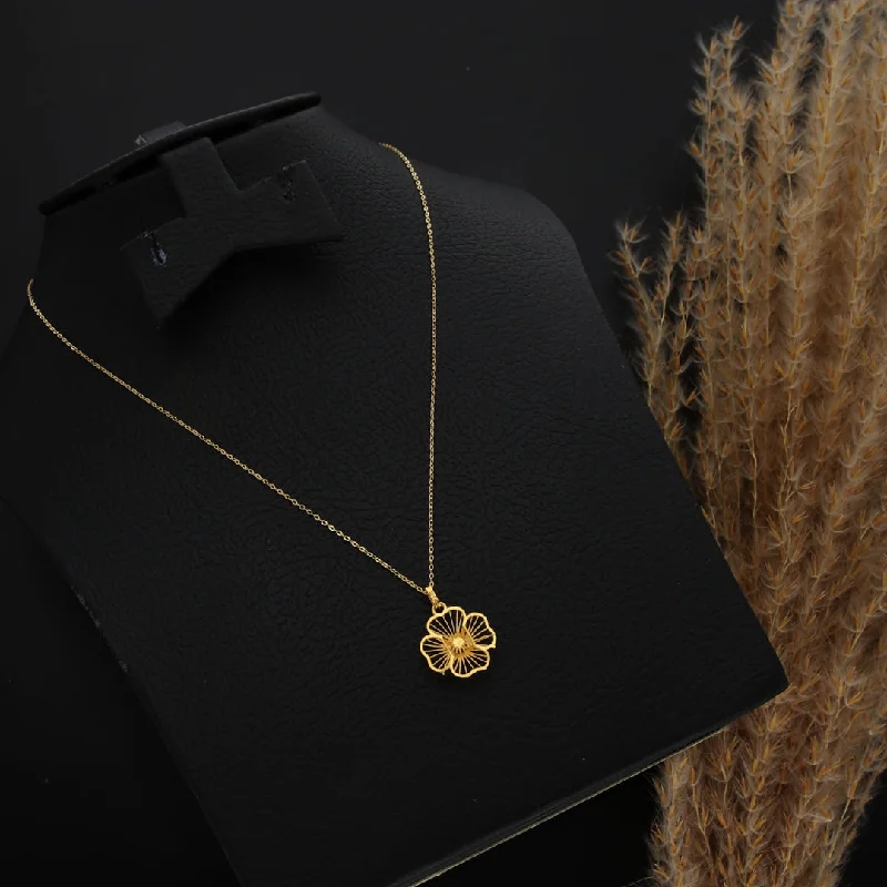 Chakra Necklaces -Gold Necklace (Chain With Hollow Flower Shaped Pendant) 21KT - FKJNKL21KM9806