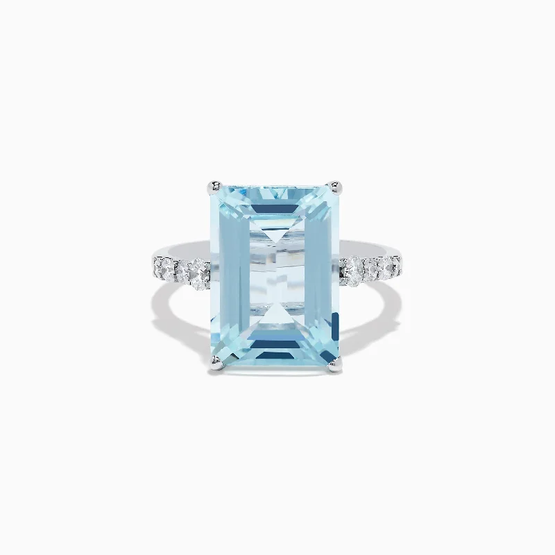 Ladies Rings for Winter-Aquarius 14K White Gold Aquamarine and Diamond Cocktail Ring