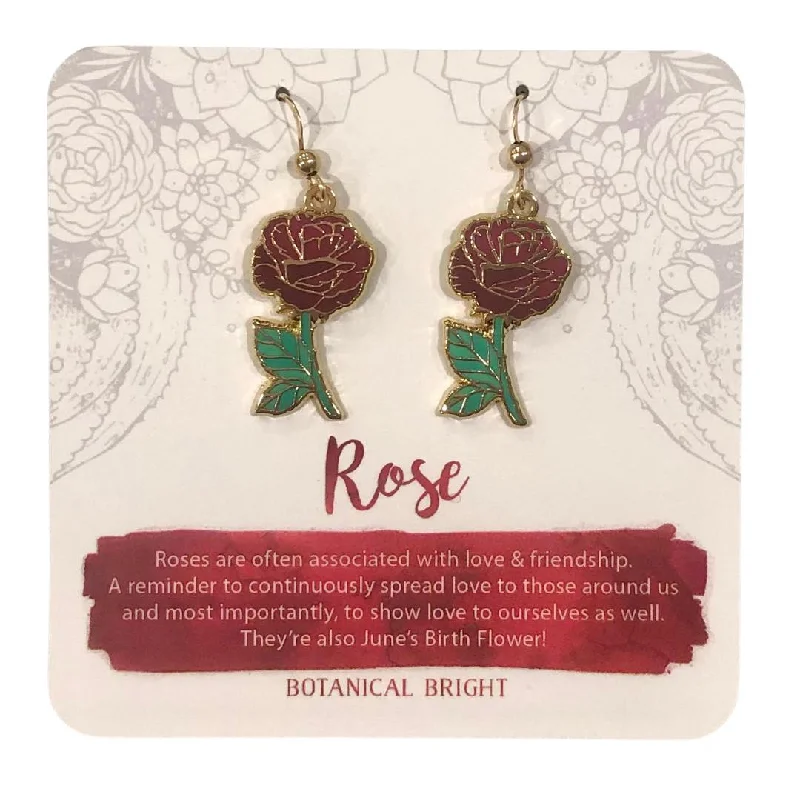 Ladies Earrings Triangle Shape-Botanical Bright Dangle Earrings - Red Rose*