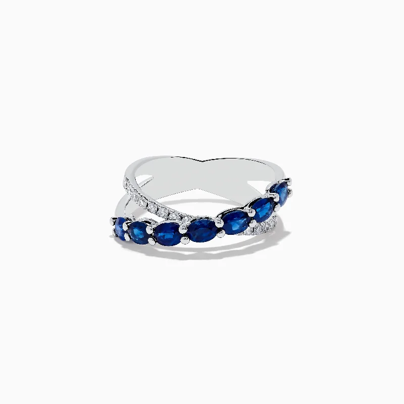 Ladies Rings for Summer-Royale Bleu 14K White Gold Blue Sapphire and Diamond Crossover Ring