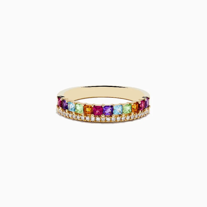 Ladies Rings for Gifts-Mosaic 14K Yellow Gold Multi Stone and Diamond Ring