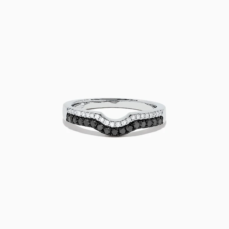 Ladies Rings with Beryl-14K White Gold Black and White Diamond Ring, 0.32 TCW