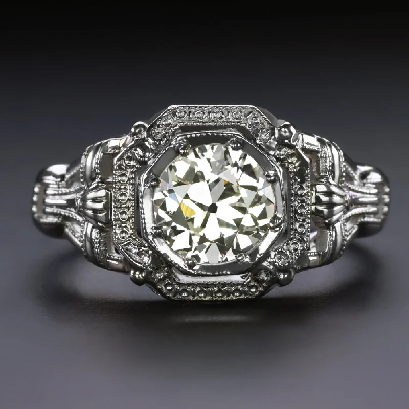 Ladies Engagement Rings with Sphalerite-ART DECO DIAMOND ENGAGEMENT RING 0.80ct OLD EUROPEAN CUT 18k WHITE GOLD VINTAGE