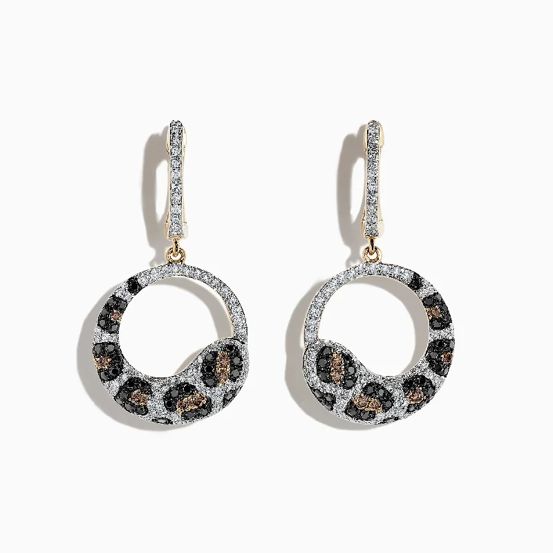 Ladies Earrings with Engraving-14K Yellow Gold Diamond Leopard Spot Earrings, 1.24 TCW