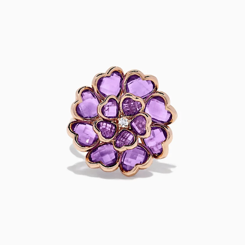 Ladies Rings with Taaffeite-Nature 14K Rose Gold Amethyst and Diamond Flower Ring, 7.79 TCW