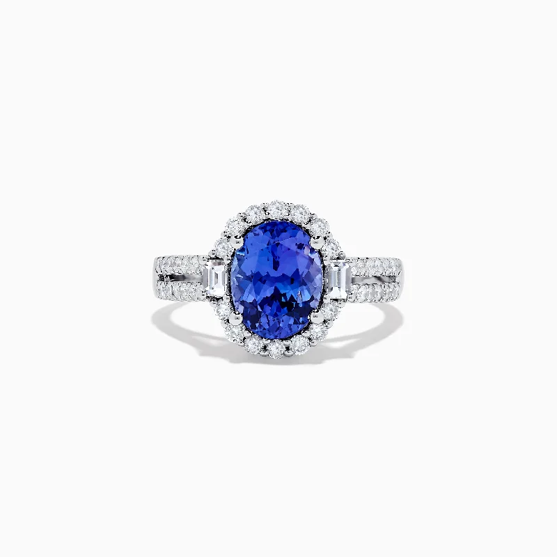 Ladies Rings with Flowers-14K White Gold Tanzanite and Diamond Ring, 3.03 TCW