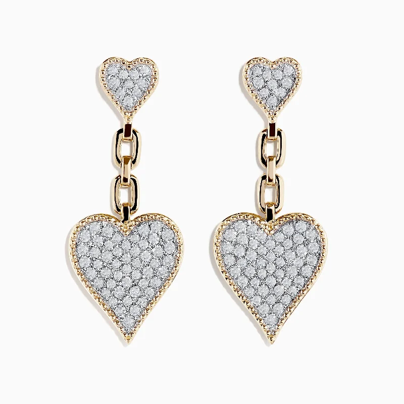 Ladies Earrings with Pendant-Novelty 14K Yellow Gold Diamond Heart Earrings