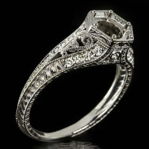 Ladies Engagement Rings with Jade-VINTAGE STYLE G VS DIAMOND PLATINUM ENGAGEMENT RING SETTING MOUNT ROUND FILIGREE