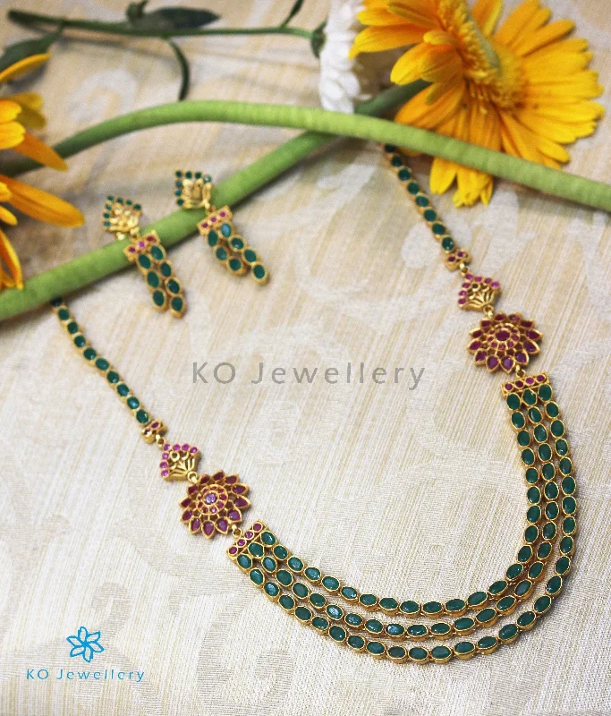 Romantic Necklaces -The Aham Silver Layered Necklace (Green)