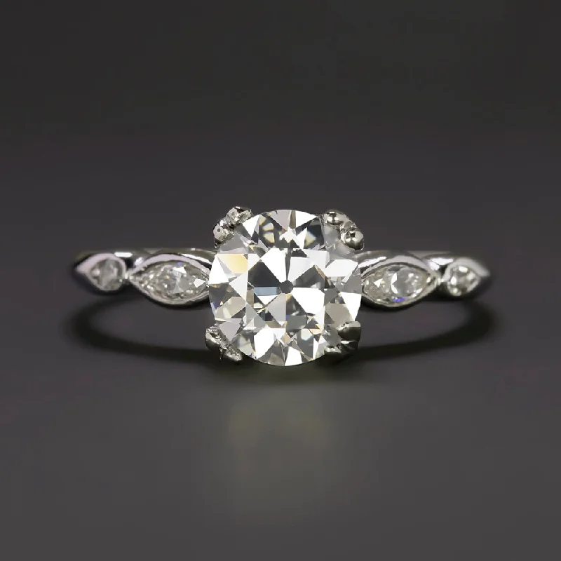 Ladies Engagement Rings Delicate Band-1.15ct VINTAGE DIAMOND ENGAGEMENT RING OLD EUROPEAN CUT PLATINUM MARQUISE ESTATE