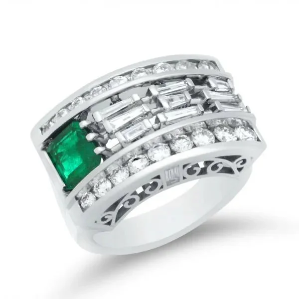 Ladies Rings with Malachite-Wide Emerald Channel Set Ring