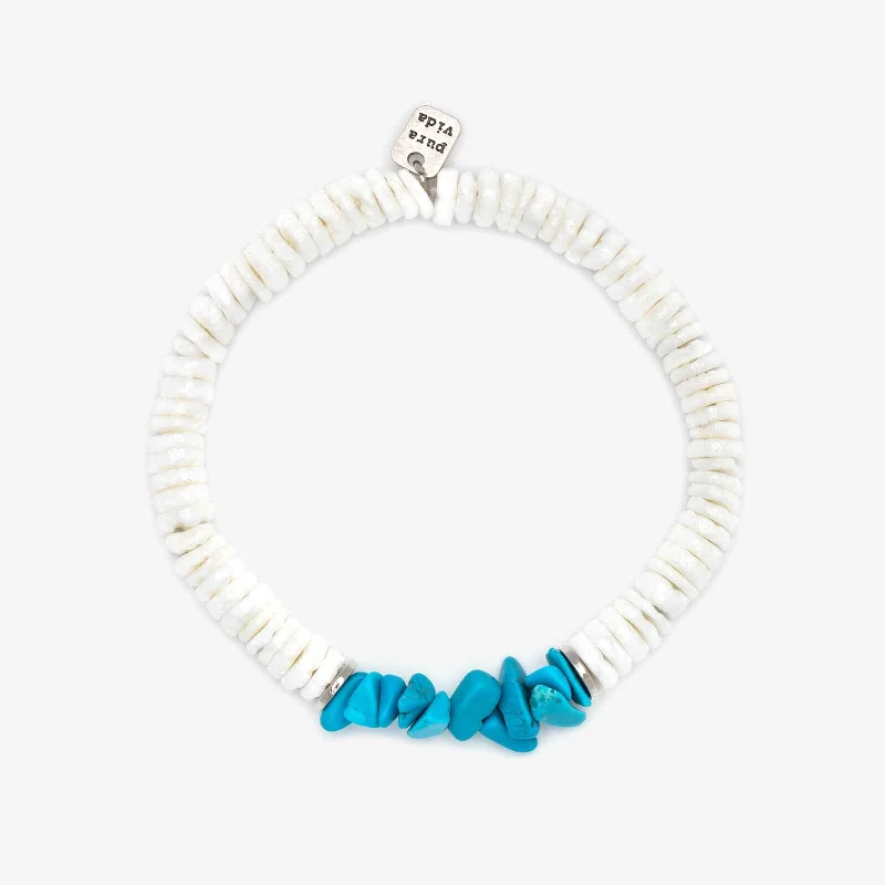 Team Bracelets -Puka Shell and Turquoise Chip Stretch Bracelet