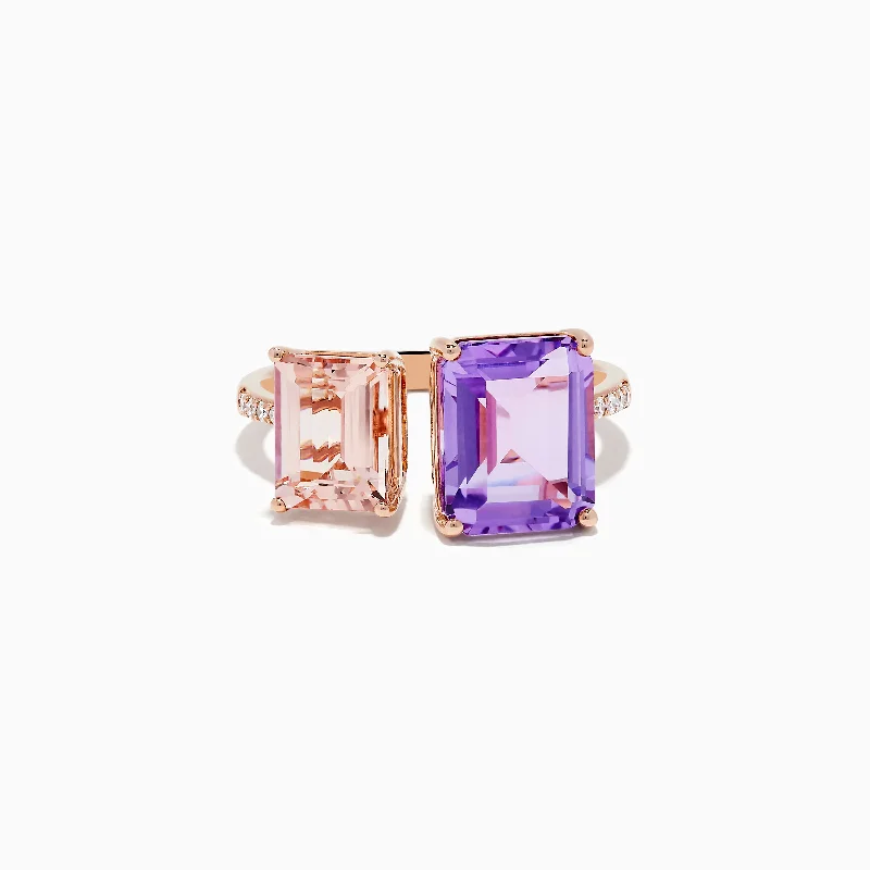 Ladies Rings with Lawsonite-14k Rose Gold Pink Amethyst and Morganite Toi Et Moi Ring