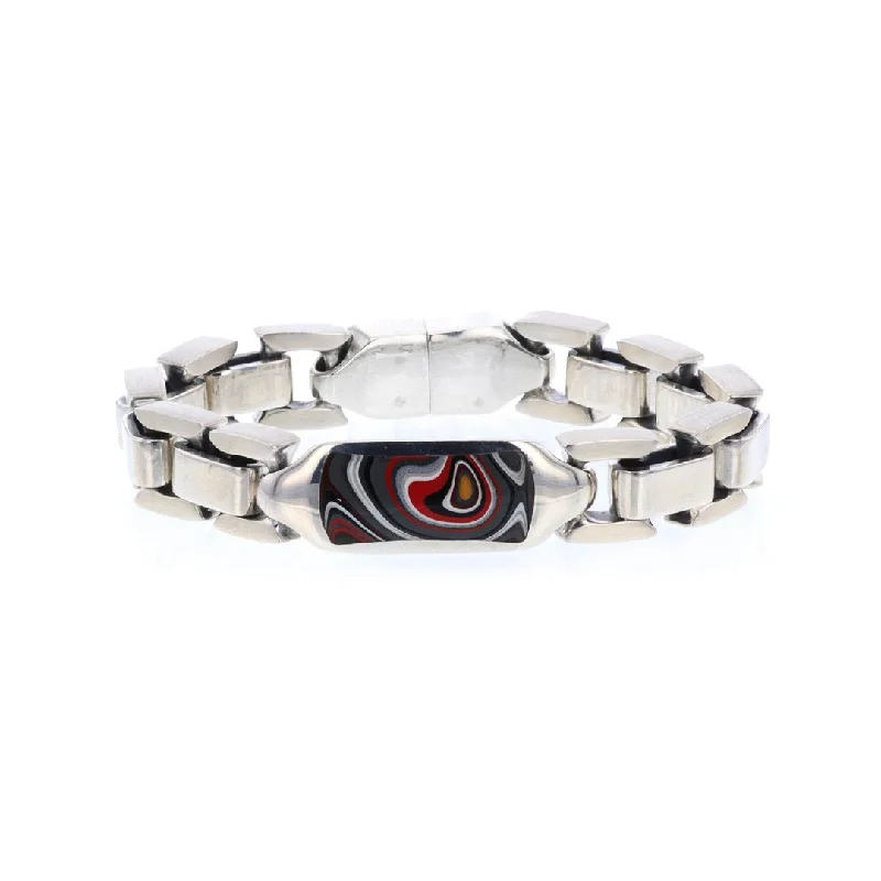 Engraved Bracelets -Fordite Sterling Silver Bracelet