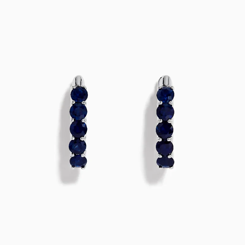 Ladies Earrings with Glaucophane-Royale Bleu 14K White Gold Blue Sapphire 3/4" Hoop Earrings