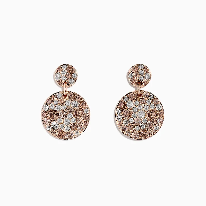 Ladies Earrings with Engraving-14K Rose Gold Espresso Diamond Drop Earrings